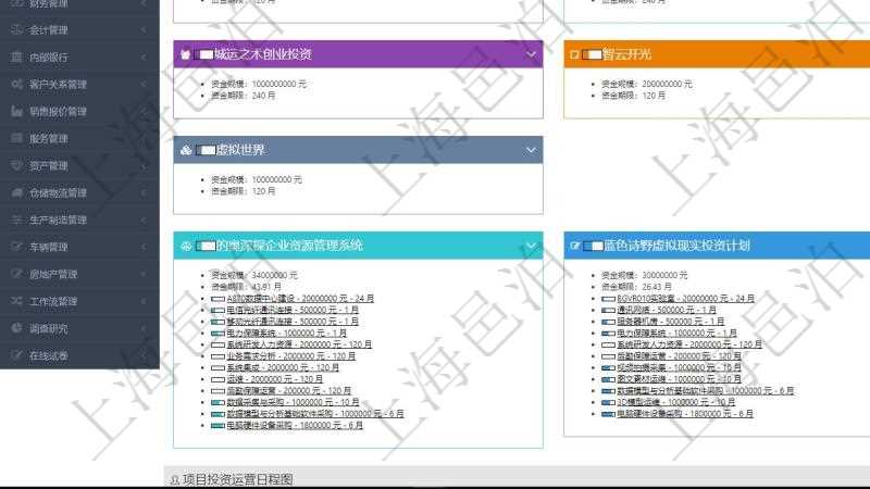 項目管理軟件風險投資基金管理總經(jīng)理儀表盤可以查看基金募資進度表，包括基金資金期限及募資進度。同時還可以查看投資項目進度表，包括項目、期限、金額及投資進度。