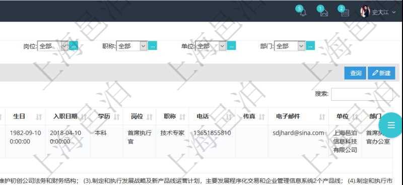 項目管理軟件人力資源管理模塊查詢列表可以查詢返回員工基本信息資料，比如：姓名、代碼、描述、財務(wù)人、登錄賬戶、工號、性別、生日、入職日期、學(xué)歷、崗位、職稱、電話、傳真、電子郵件、單位、部門、直接主管、在職狀態(tài)、負(fù)責(zé)領(lǐng)域、標(biāo)簽、崗位職責(zé)、自我介紹、年薪下限、年薪上限、年成本、資源、照片等。