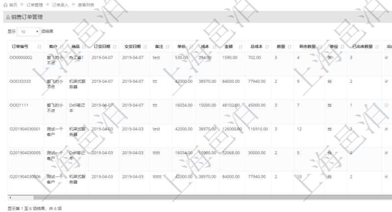 在項目管理軟件里可通過訂單管理系統(tǒng)查詢返回銷售訂單列表信息，比如：訂單編號、客戶、商品、訂貨日期、交貨日期、備注、單價、成本、金額、總成本、數(shù)量、剩余數(shù)量、單位、已出庫數(shù)量等、出庫完畢、已開票金額、開票完畢等。