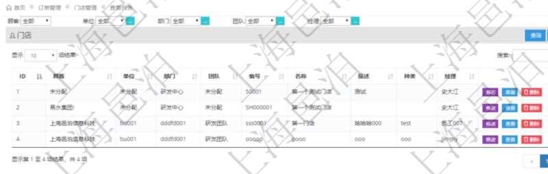 在項(xiàng)目管理軟件里可通過(guò)訂單管理系統(tǒng)查詢返回門(mén)店列表信息，比如：?jiǎn)挝?、部門(mén)、團(tuán)隊(duì)、編號(hào)、名稱、描述、種類及門(mén)店經(jīng)理。