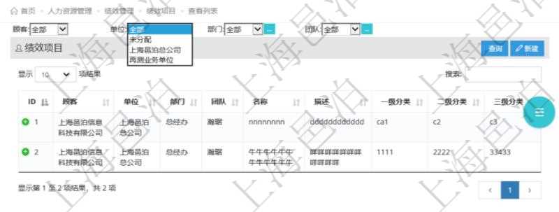 在項(xiàng)目管理軟件中，人力資源績效最多可分為3級(jí)分類管理，通過績效項(xiàng)目查詢頁面，用戶可以查到具體績效項(xiàng)目明細(xì)，比如：單位、部門、團(tuán)隊(duì)、名稱、描述、一級(jí)分類、二級(jí)分類、三級(jí)分類等。