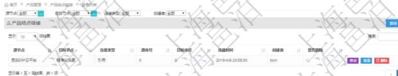在項目管理軟件里可通過產品管理系統(tǒng)查詢返回產品結點鏈接列表信息，比如：：源結點、目標結點、連接類型、源序號、目標序號、連接時間、創(chuàng)建者、是否刪除等。