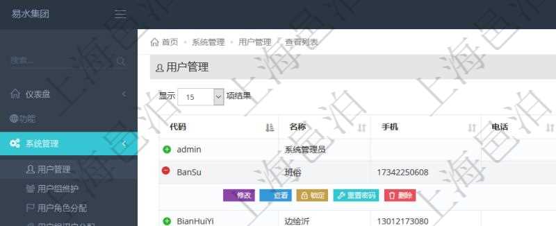 用戶(hù)管理查詢(xún)可以查到項(xiàng)目管理軟件中的用戶(hù)信息列表，包括：用戶(hù)登錄代碼、名稱(chēng)、手機(jī)、電話(huà)、郵箱、創(chuàng)建日期、激活狀態(tài)等?？梢詫?duì)用戶(hù)進(jìn)行修改、查看、鎖定、解鎖、重置密碼和刪除等操作。