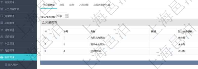 項(xiàng)目管理軟件會(huì)計(jì)管理模塊交易類(lèi)型查詢還可以關(guān)聯(lián)查詢更多相關(guān)資料，比如子交易類(lèi)型：序號(hào)、子交易類(lèi)型名稱、描述、默認(rèn)交易模板。