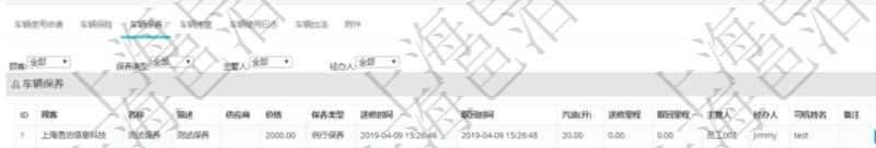 在項目管理軟件車輛管理系統查詢車輛信息還會返回關聯的車輛保養(yǎng)信息：名稱、描述、供應商、價格、保養(yǎng)類型、送修時間、取回時間、汽油、送修里程、取回里程、主管人、經辦人、司機姓名、備注。