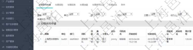 在項(xiàng)目管理軟件車(chē)輛管理系統(tǒng)查詢(xún)車(chē)輛信息還會(huì)返回關(guān)聯(lián)的車(chē)輛使用申請(qǐng)記錄：?jiǎn)挝?、部門(mén)、團(tuán)隊(duì)、目的、備注、主管人、經(jīng)辦人、司機(jī)姓名、開(kāi)始時(shí)間、結(jié)束時(shí)間、出發(fā)地址、結(jié)束地址、預(yù)計(jì)里程、申請(qǐng)人、批準(zhǔn)人、申請(qǐng)時(shí)間、批準(zhǔn)時(shí)間、申請(qǐng)狀態(tài)。