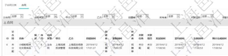 項(xiàng)目管理軟件合同管理模塊合同分類(lèi)明細(xì)查詢(xún)還可以關(guān)聯(lián)查詢(xún)更多相關(guān)資料，比如該合同類(lèi)型的所有合同：父合同、名稱(chēng)、描述、序號(hào)、合同類(lèi)型、甲方、乙方、創(chuàng)建者、更新時(shí)間、所有者、關(guān)聯(lián)任務(wù)、關(guān)聯(lián)項(xiàng)目、發(fā)起時(shí)間、簽約時(shí)間、生效時(shí)間、預(yù)計(jì)完成時(shí)間、實(shí)際完成時(shí)間、完成進(jìn)度等。