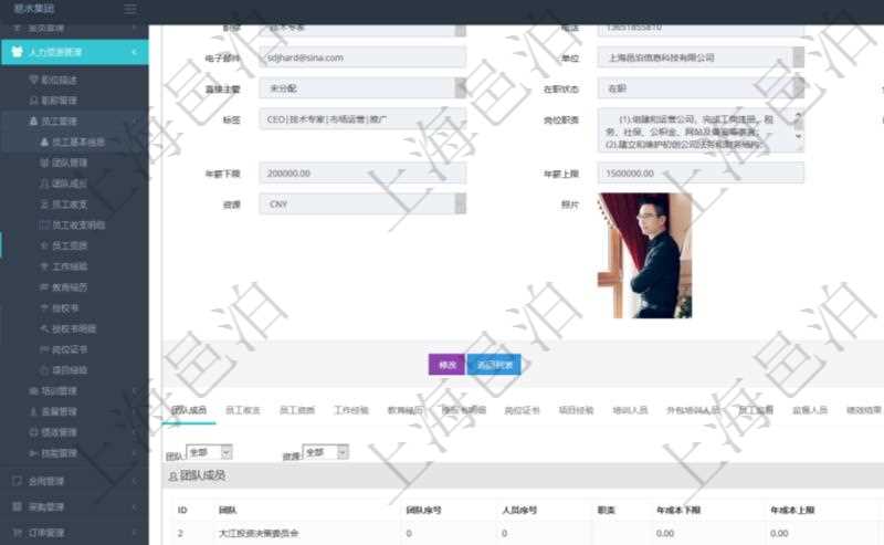 項(xiàng)目管理軟件人力資源管理模塊員工基本信息資料明細(xì)查詢除了包括姓名、代碼、描述、財(cái)務(wù)人、登錄賬戶、工號(hào)、性別、生日、入職日期、學(xué)歷、崗位、職稱、電話、傳真、電子郵件、單位、部門、直接主管、在職狀態(tài)、負(fù)責(zé)領(lǐng)域、標(biāo)簽、崗位職責(zé)、自我介紹、年薪下限、年薪上限、年成本、資源、照片等信息還可以關(guān)聯(lián)查詢更多相關(guān)資料。