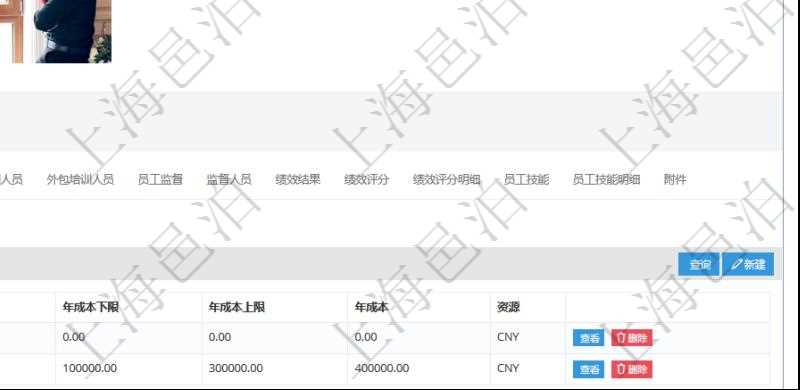 項目管理軟件人力資源管理模塊員工基本信息資料明細查詢還可以關(guān)聯(lián)查詢更多相關(guān)資料，比如團隊成員子頁面可以返回員工在不同團隊的信息，比如：團隊名稱、團隊序號、人員序號、職責(zé)、年成本下限、年成本上限、年成本、貨幣單位資源等。