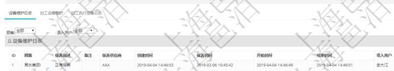 在項(xiàng)目管理軟件MES生產(chǎn)制造管理系統(tǒng)查看設(shè)備維護(hù)信息時(shí)返回設(shè)備信息：單位、部門、團(tuán)隊(duì)、工廠、資產(chǎn)、名稱、描述、設(shè)備類型、創(chuàng)建時(shí)間、創(chuàng)建者、擁有者、操作員、是否可用標(biāo)志、使用中標(biāo)志、地區(qū)、地址、日加工能力、加工能力單位、計(jì)件設(shè)備成本、計(jì)時(shí)設(shè)備成本、資源、貨幣單位、保養(yǎng)周期、保養(yǎng)預(yù)警、上次保養(yǎng)日期。同時(shí)返回關(guān)聯(lián)的設(shè)備維護(hù)日志：保養(yǎng)描述、備注、保養(yǎng)供應(yīng)商、創(chuàng)建時(shí)間、保養(yǎng)時(shí)間、開始時(shí)間、結(jié)束時(shí)間及錄入用戶。